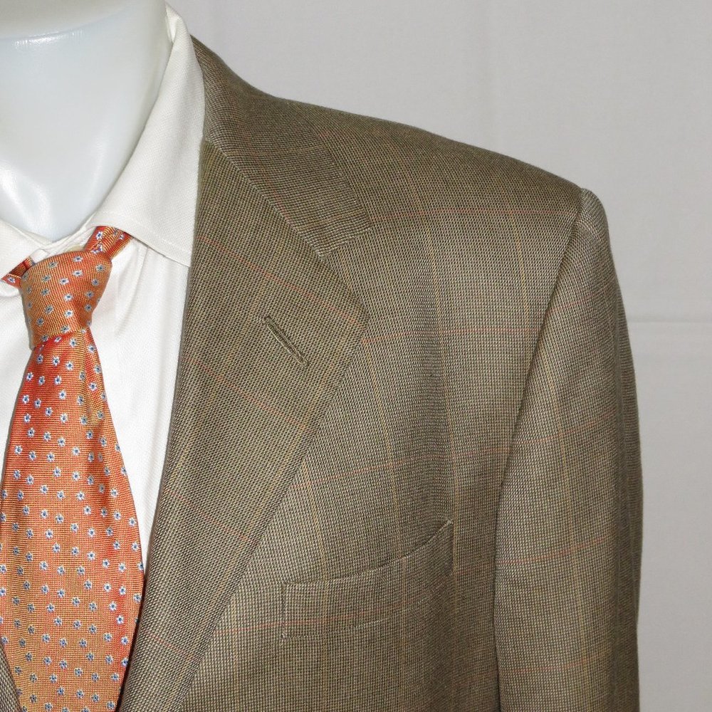 Ralph Lauren Purple Label 100% Cashmere Taupe Windowpane Sport Coat 42R